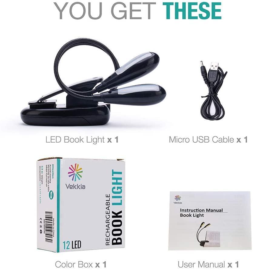 Dual-Gooseneck LED Reading Lamp with Wide-Beam Clip Design
