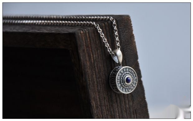 S925 Silver Retro Thai Silver Lapis Lazuli Six-character Mantra Pendant