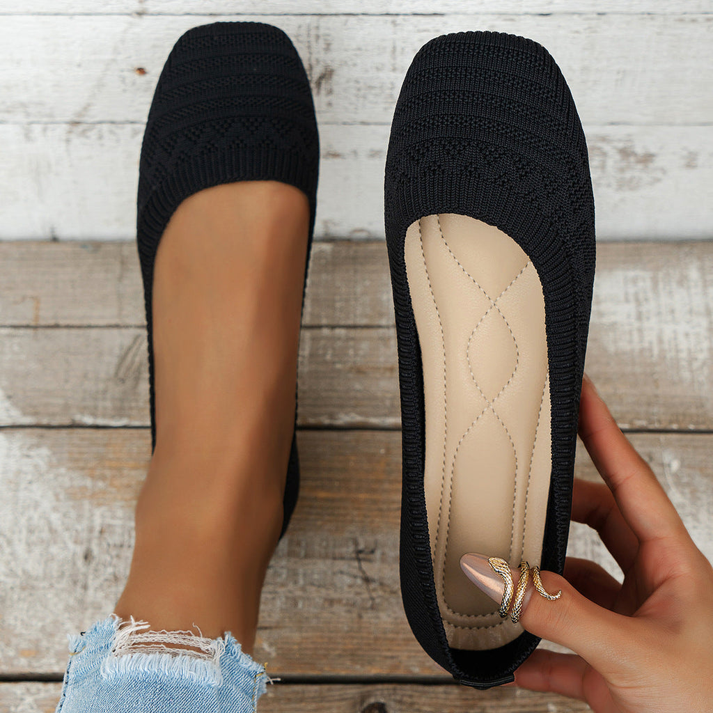 Women’s Knitted Slip-On Flats Breathable Casual Walking Shoes