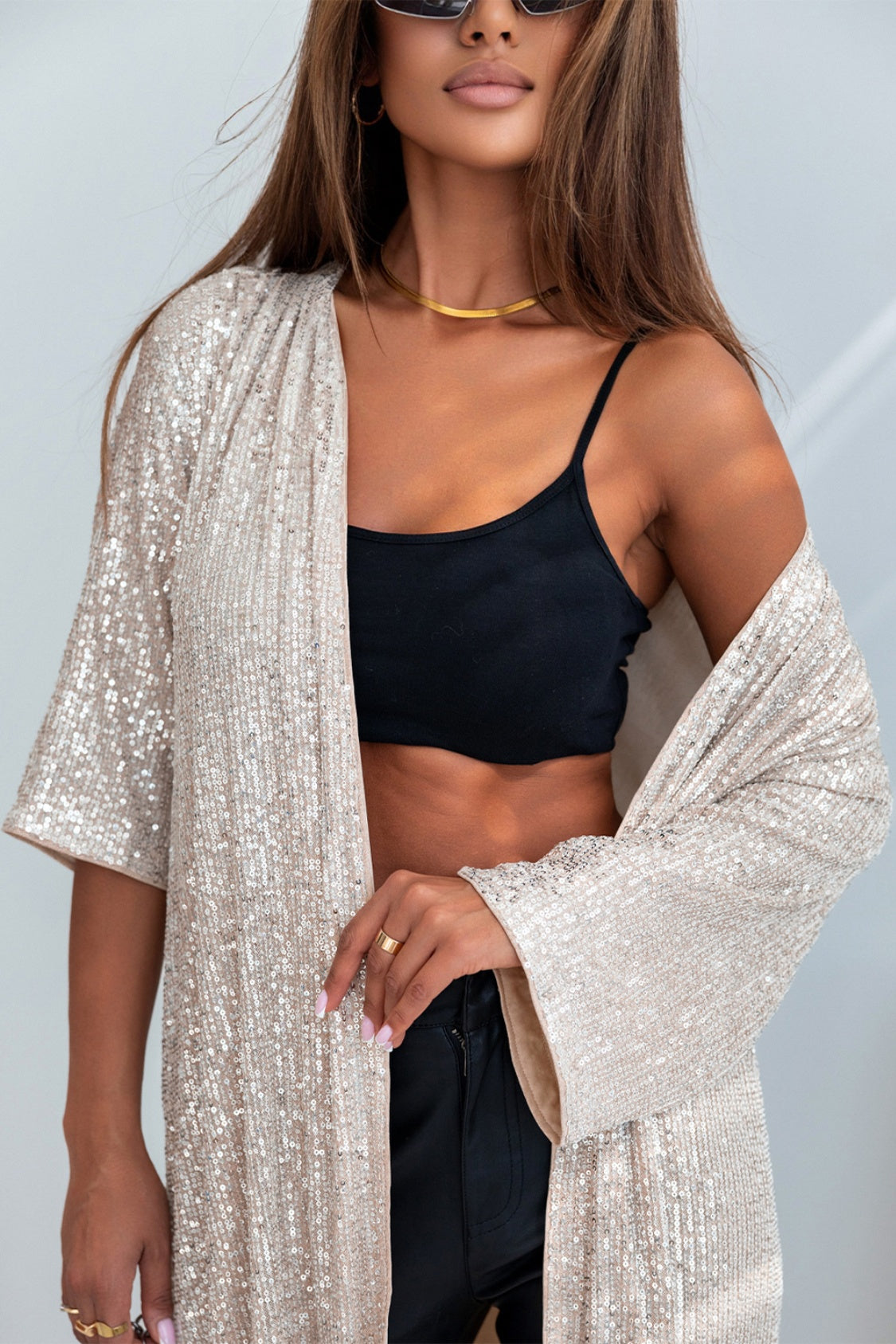 Sequin Open Front Duster Cardigan | Sheer Sparkle