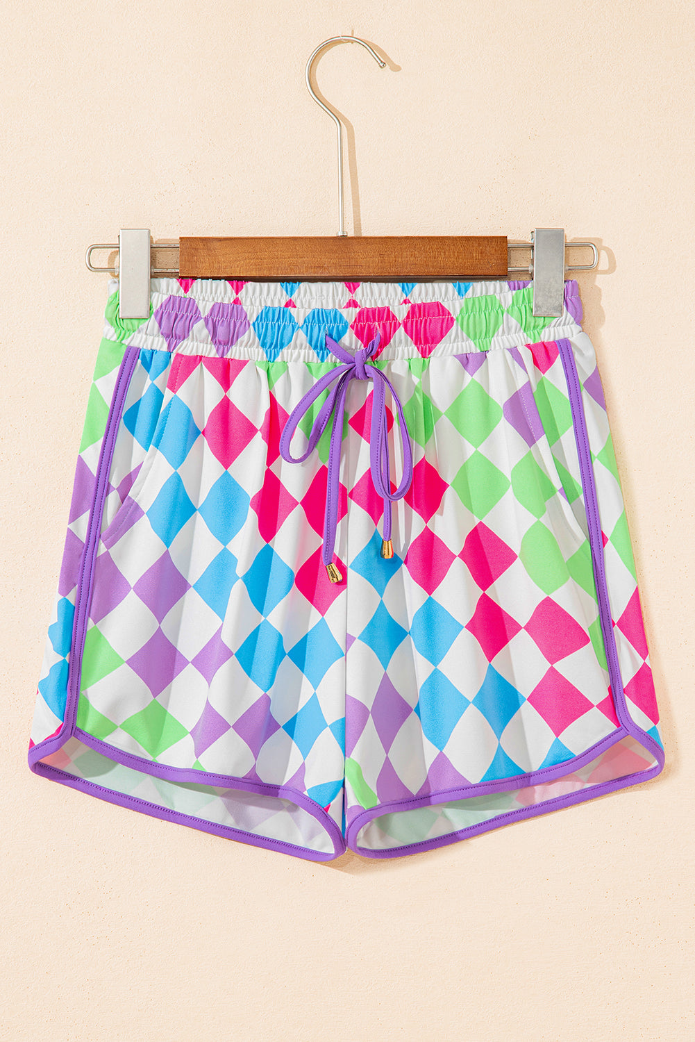 Women's Checker Drawstring Elastic Waist Shorts Casual Sporty