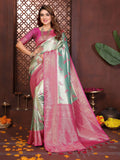 Sea Green tissue silk saree featuring elegant weaving texture