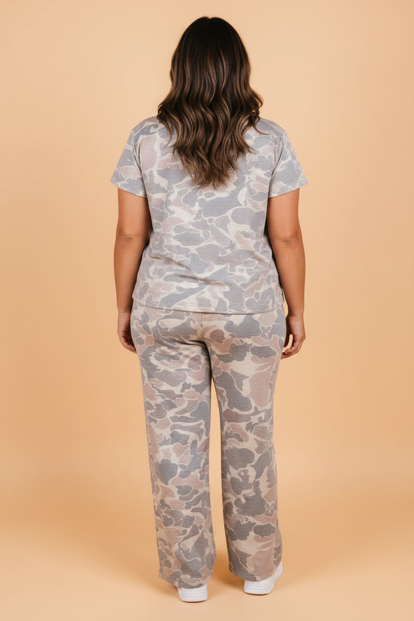 Camo Print Short Sleeve Tee and Wide Leg Pant Set - Image 2