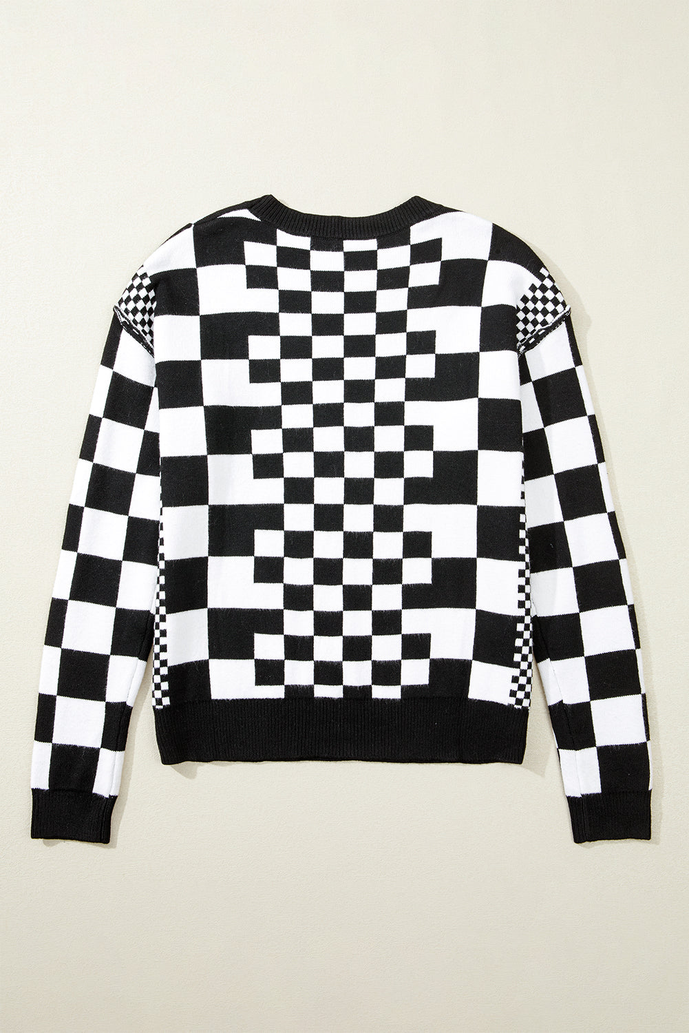 Checker Round Neck Drop Shoulder Sweater