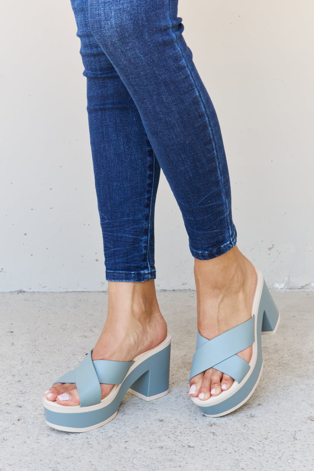 Weeboo Cherish Contrast Platform Sandals Misty Blue