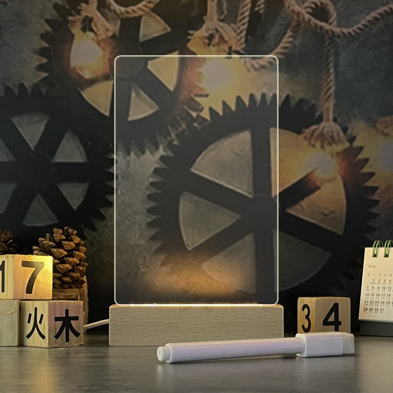 Modern Acrylic LED Message Board Night Light with Wood Base