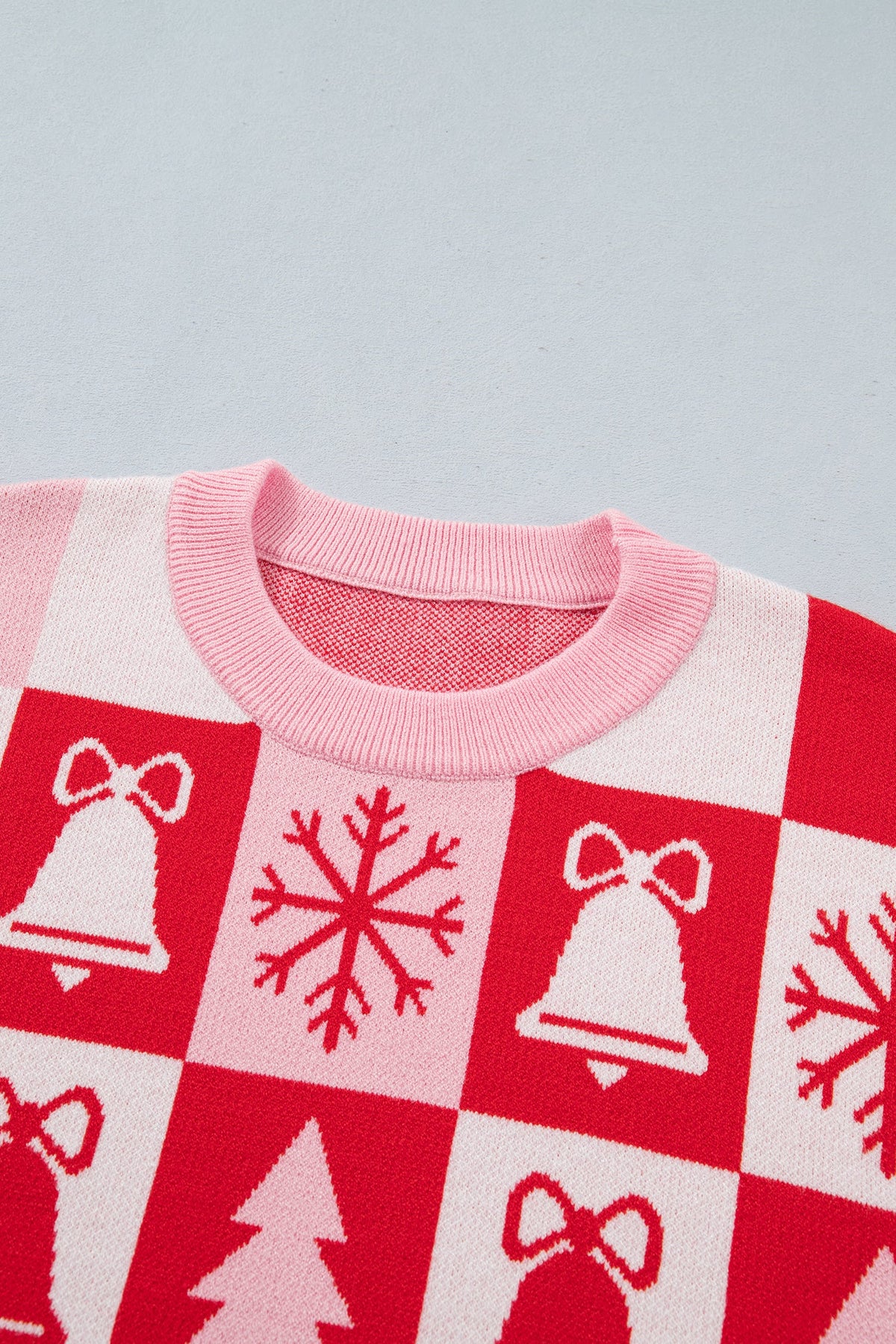 Christmas Checker Round Neck Long Sleeve Sweater