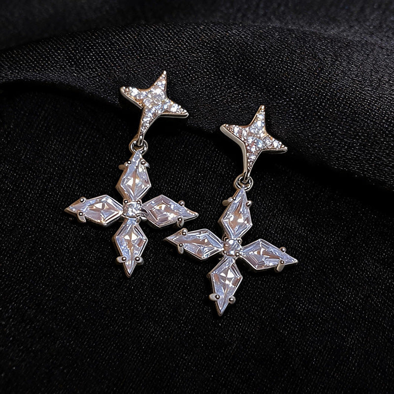Women Star Burst Cubic Zirconia Pendant Stud Earrings,Niche Minimalist Delicate Light Luxury Fashion Dangle Earrings For Daily Wear Jewelry
