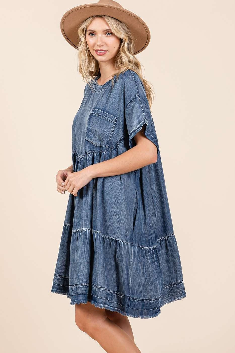 Oversized Denim Mini Dress: Relaxed Bohemian Shift Dress in Blue