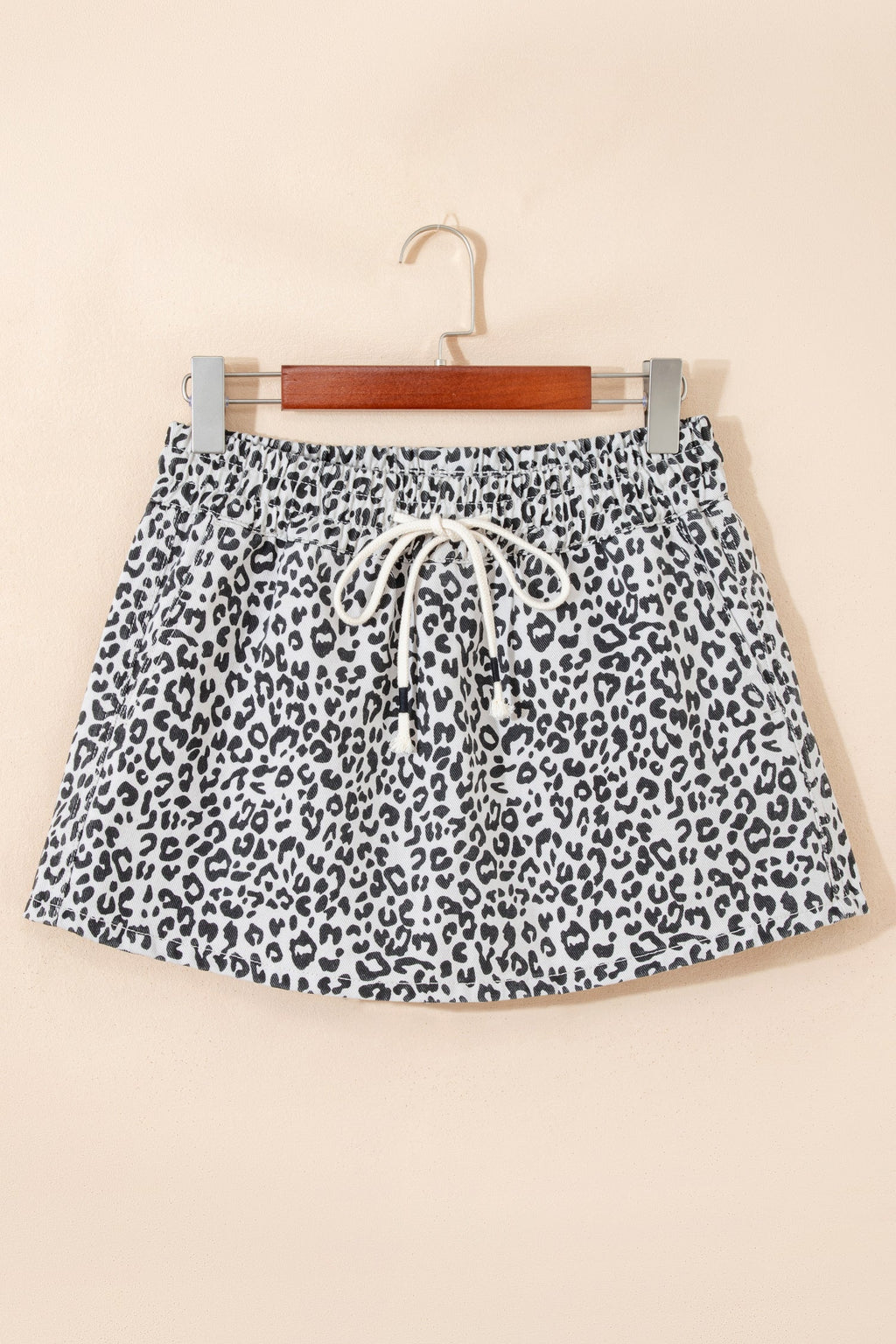 Leopard Print Denim Tassel Skort High Waisted Casual Mini Skirt