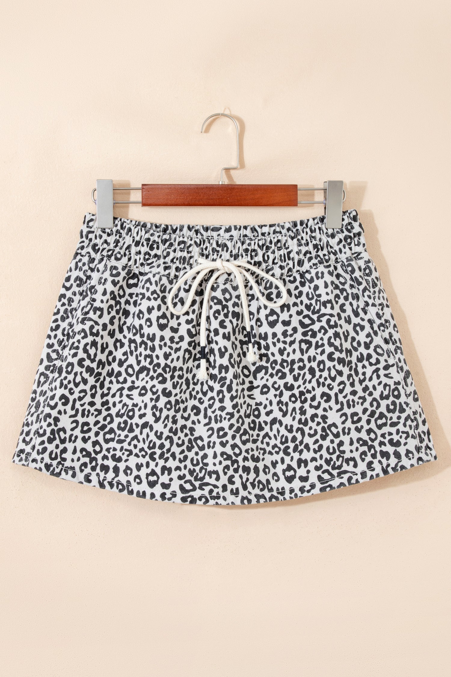Leopard Print Denim Tassel Skort High Waisted Casual Mini Skirt