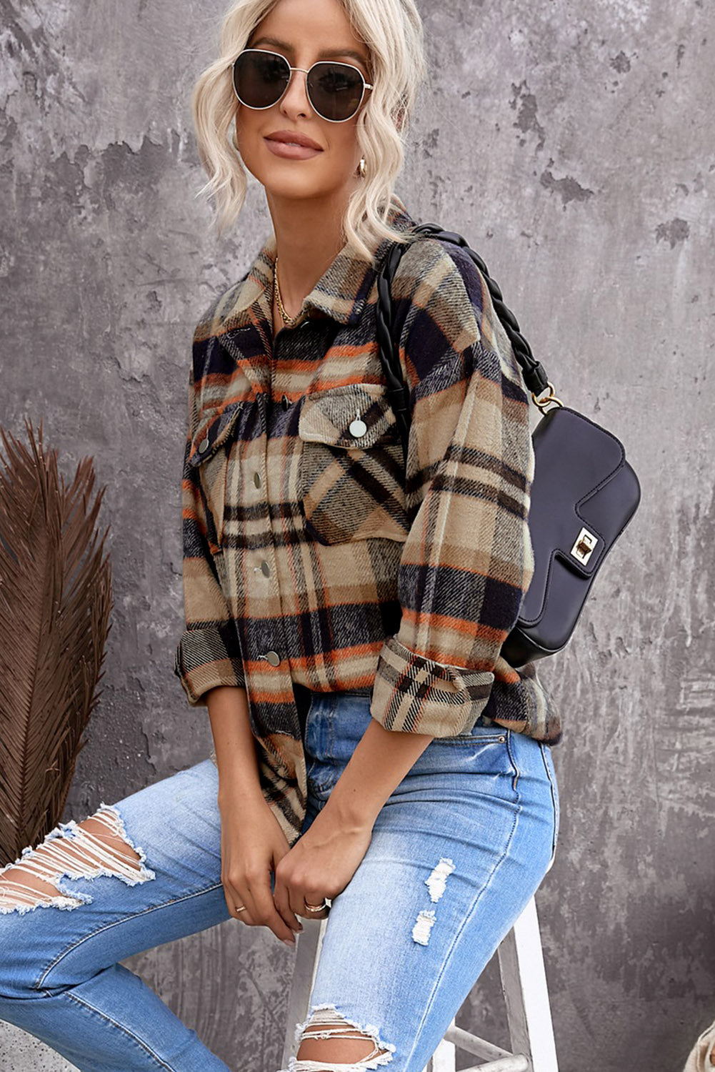 Brown Plaid Flannel Shacket | Button-Up Long Sleeve