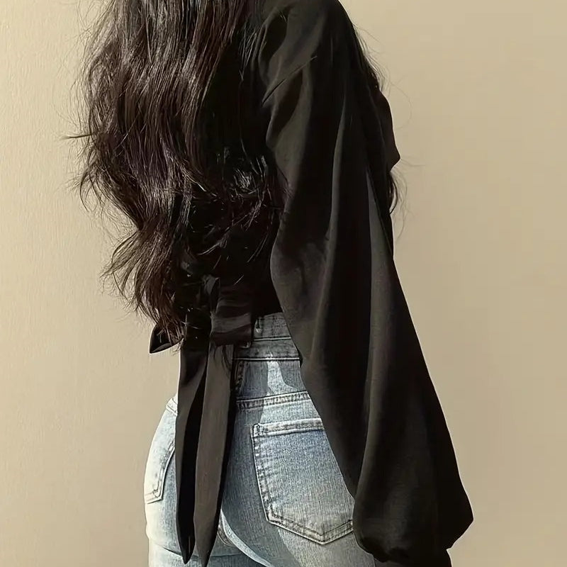 Elegant Puffy Long Sleeve Cropped Blouse for Women