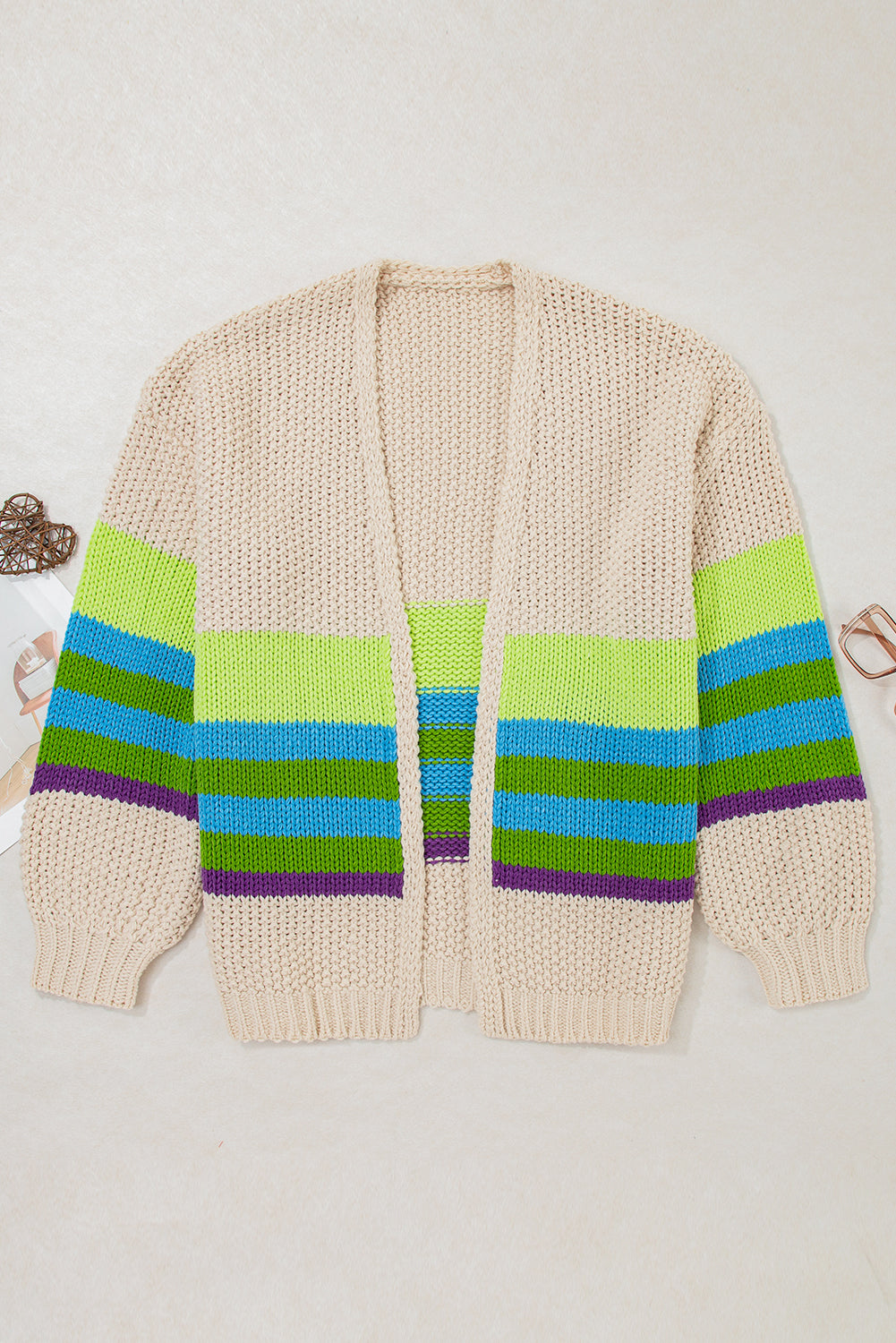 Plus Size Colorblock Crochet Open Front Cardigan