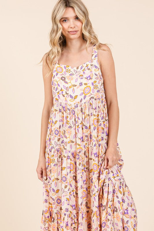 Floral Print Sleeveless Empire Waist Maxi Dress
