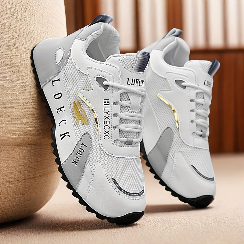 Golden Accent Mesh Sneakers Breathable Light Customizable