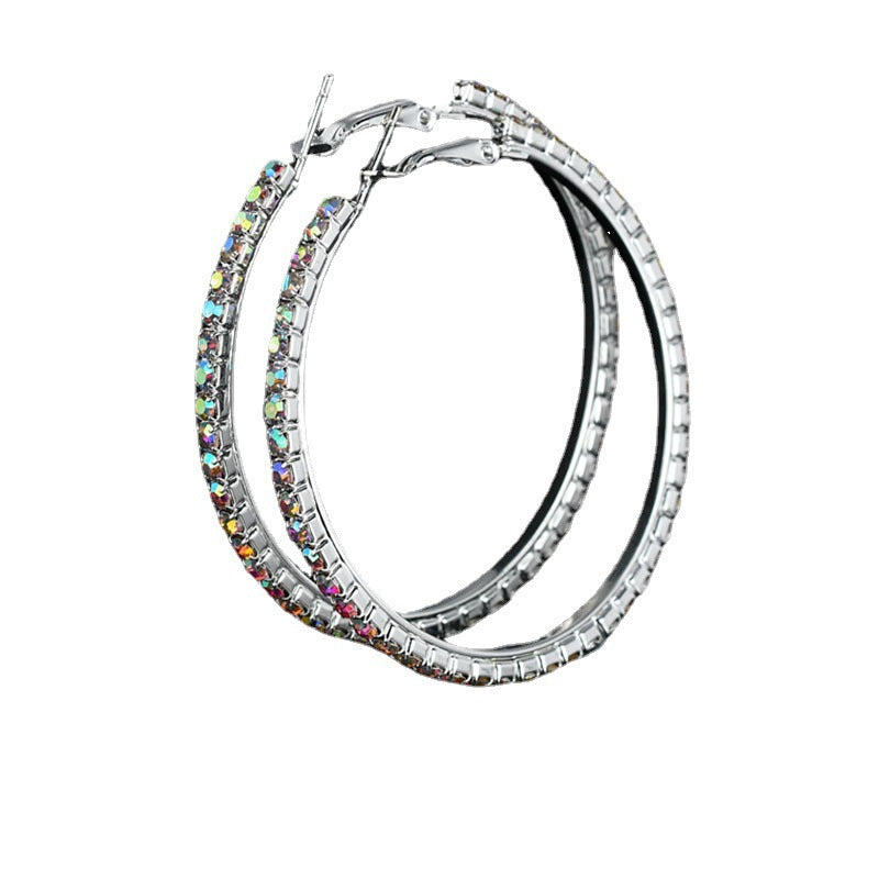 Stainless Steel Rhinestone Large Hoop Earrings For Women
