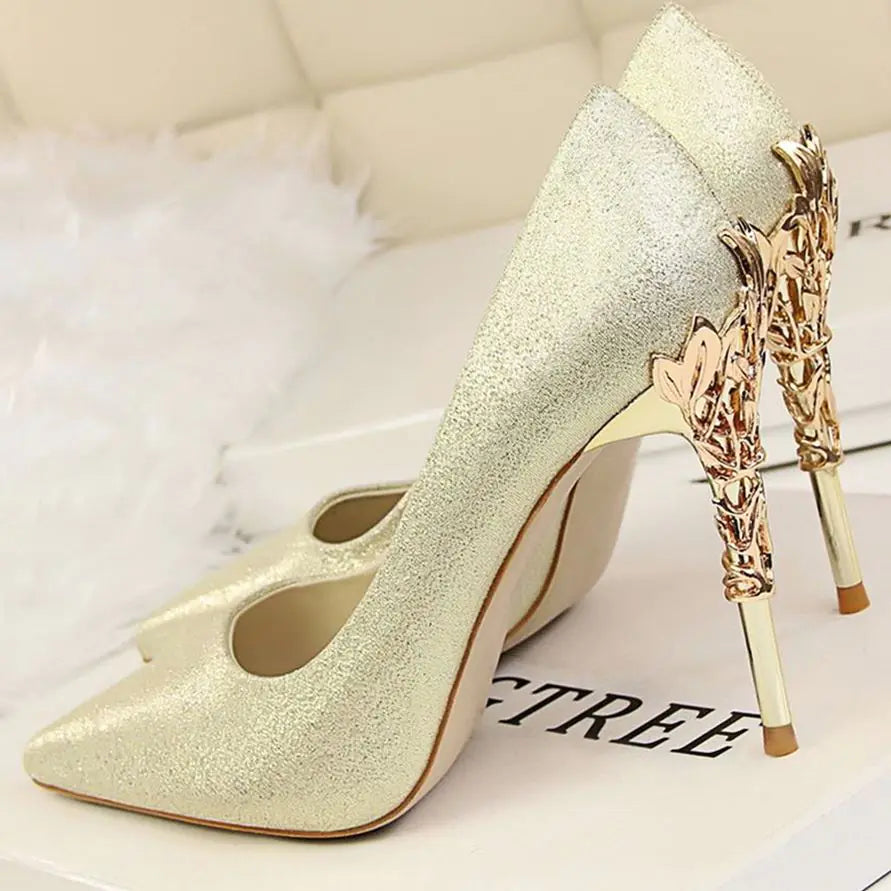 Women's White Satin Pointed High Heels - Elegant