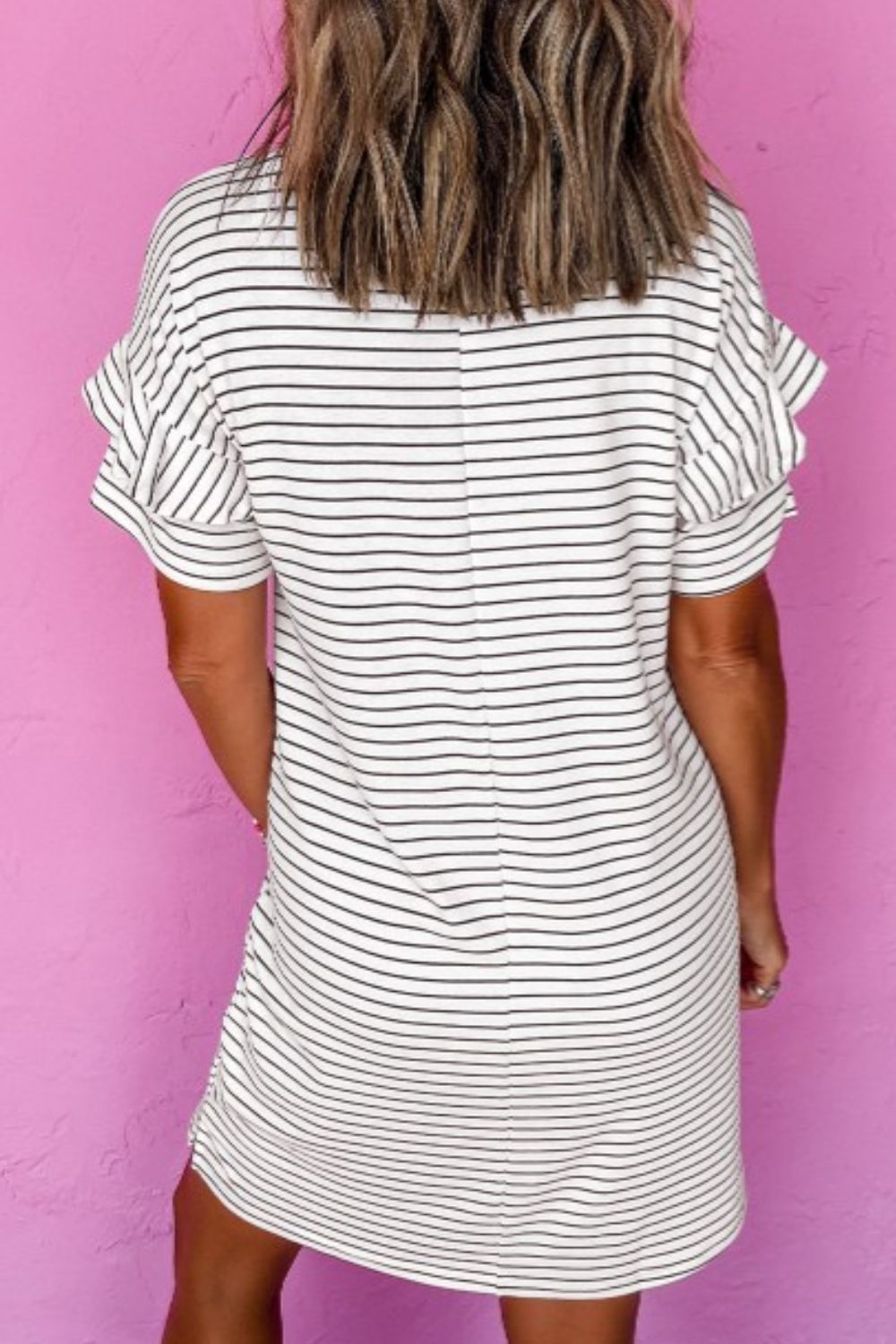 Women's Striped Cotton Mini Dress: Casual Round Neck Short Sleeve