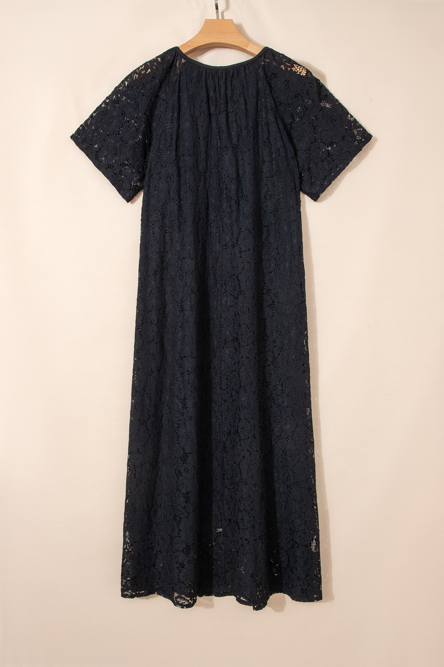 Lace Overlay Tassel Tie Short Sleeve Maxi Dress