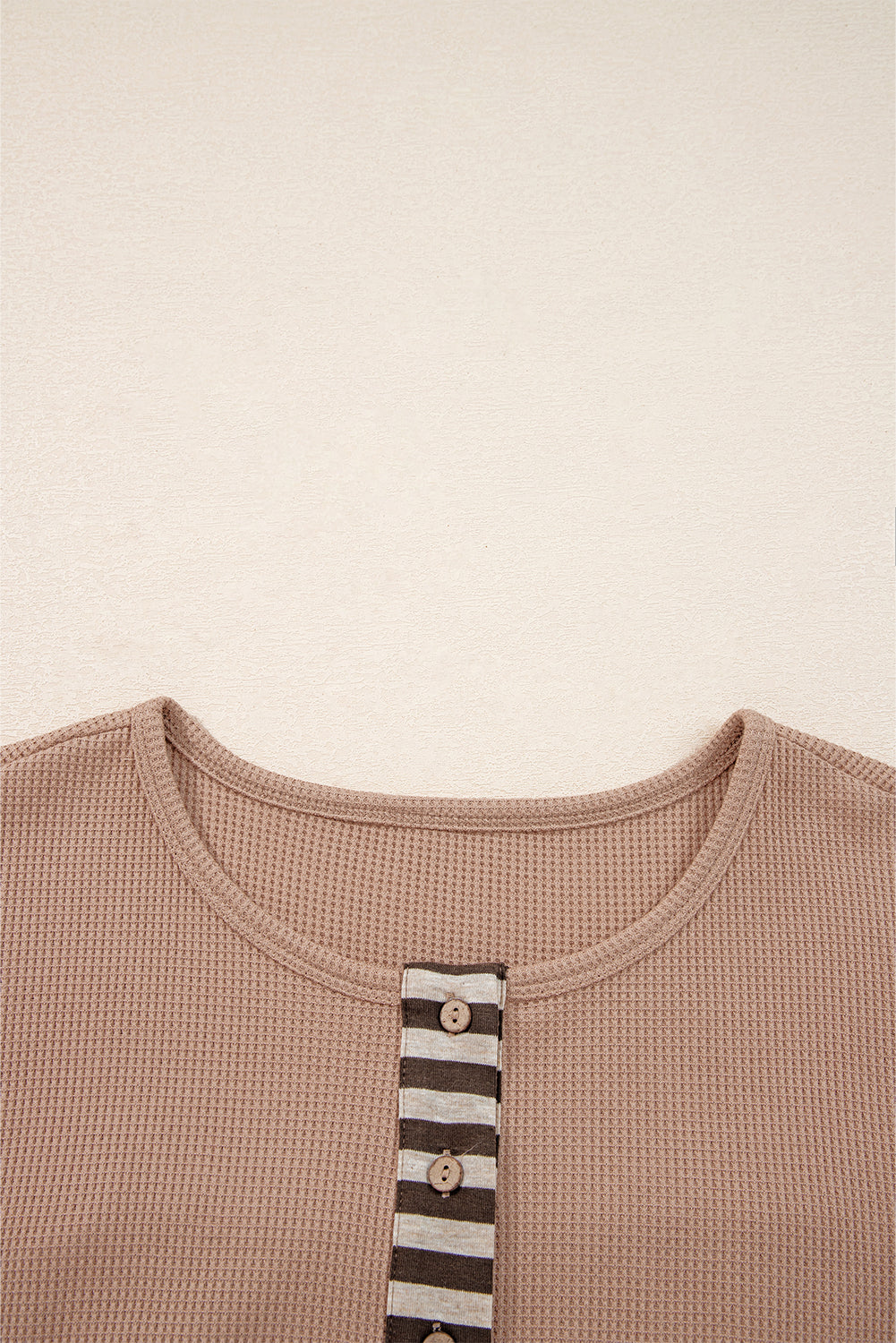 Stripe Plaid Patchwork Waffle Knit Henley Top