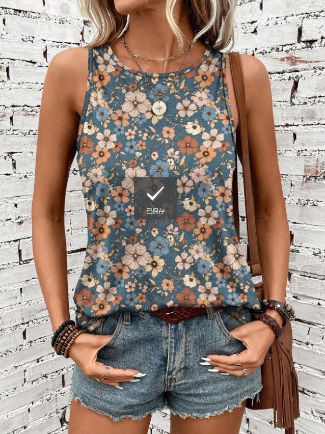 Women Floral Print Sleeveless Tank Top Casual Summer Vest - Image 11