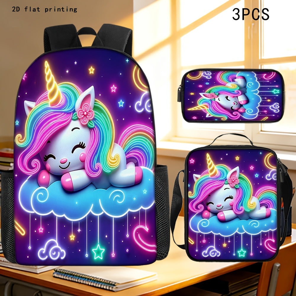 Trendy Unicorn Backpack Dreamy Neon Style Large Capacity