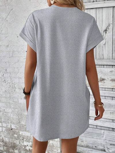 Casual Round Neck Short Sleeve Mini T-Shirt Dress with Pockets - Image 7
