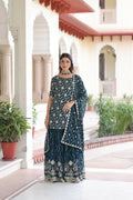 Joban Fashion Rama Green Readymade Kurta Set With Sequence embroidery Work