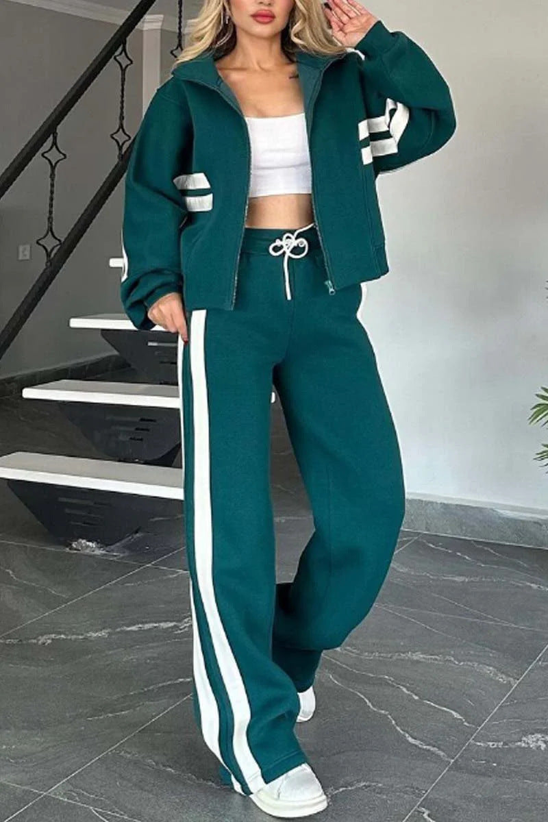 Women’s Y2K Retro Striped Zip-Top Tracksuit Set