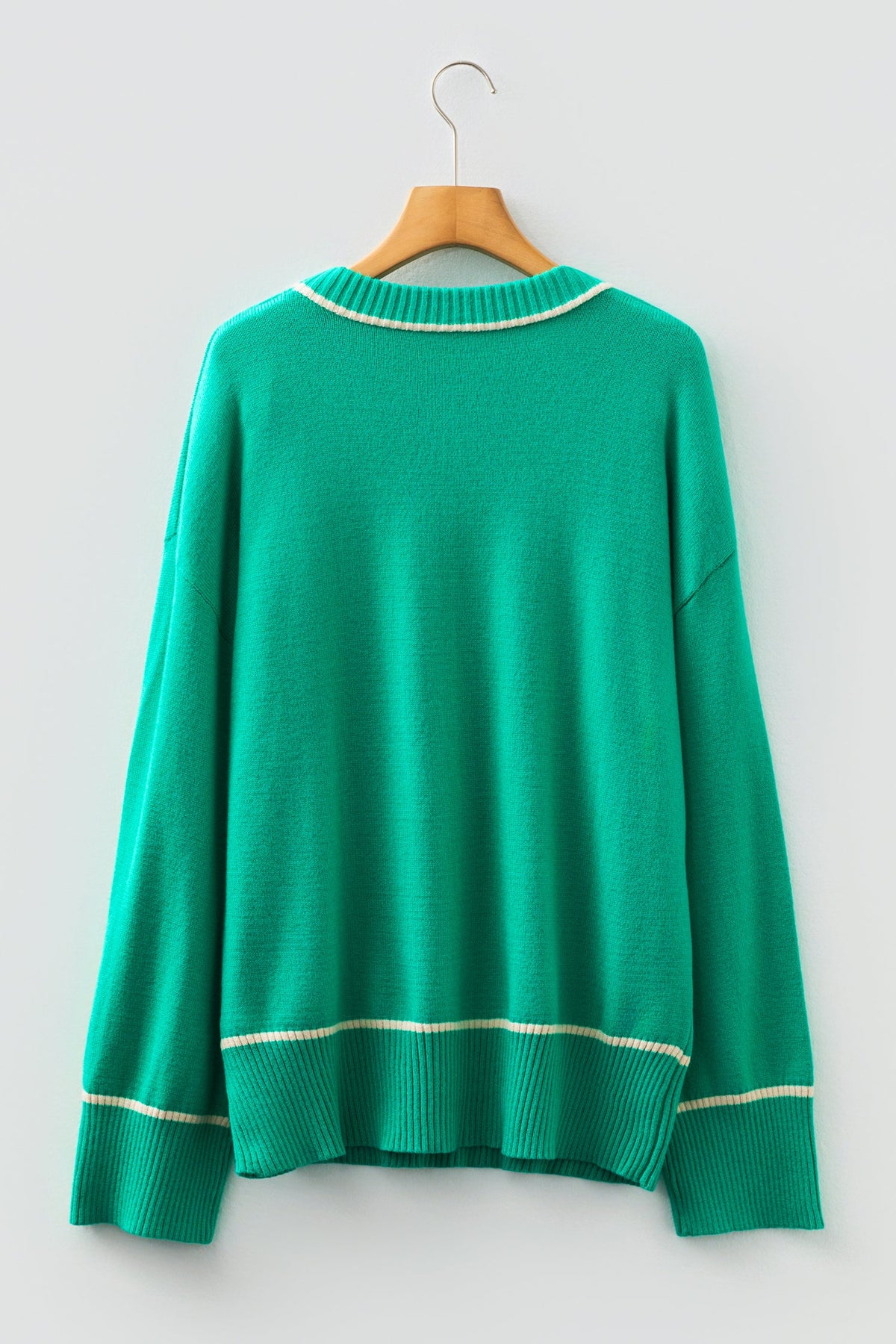 Colorblock Contrast Trim Drop Shoulder Baggy Sweater