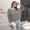 Women's Black and White Striped Long Sleeve Loose Pullover Sweater
