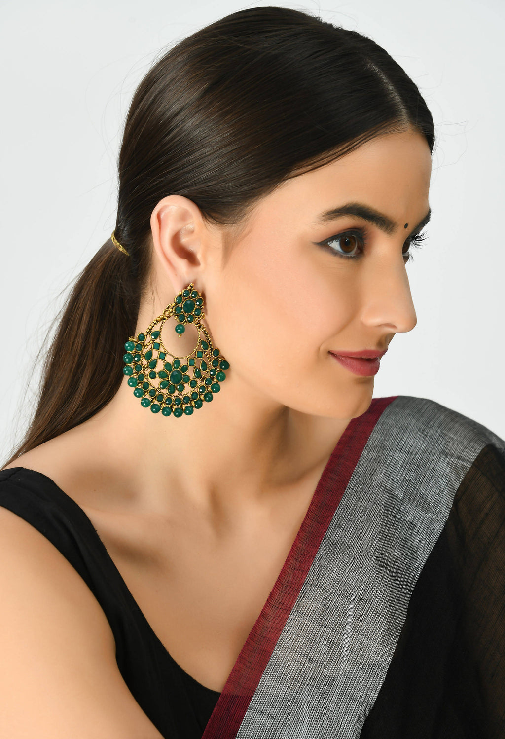 Golden and Green Beaded Earrings for Festive Occasions