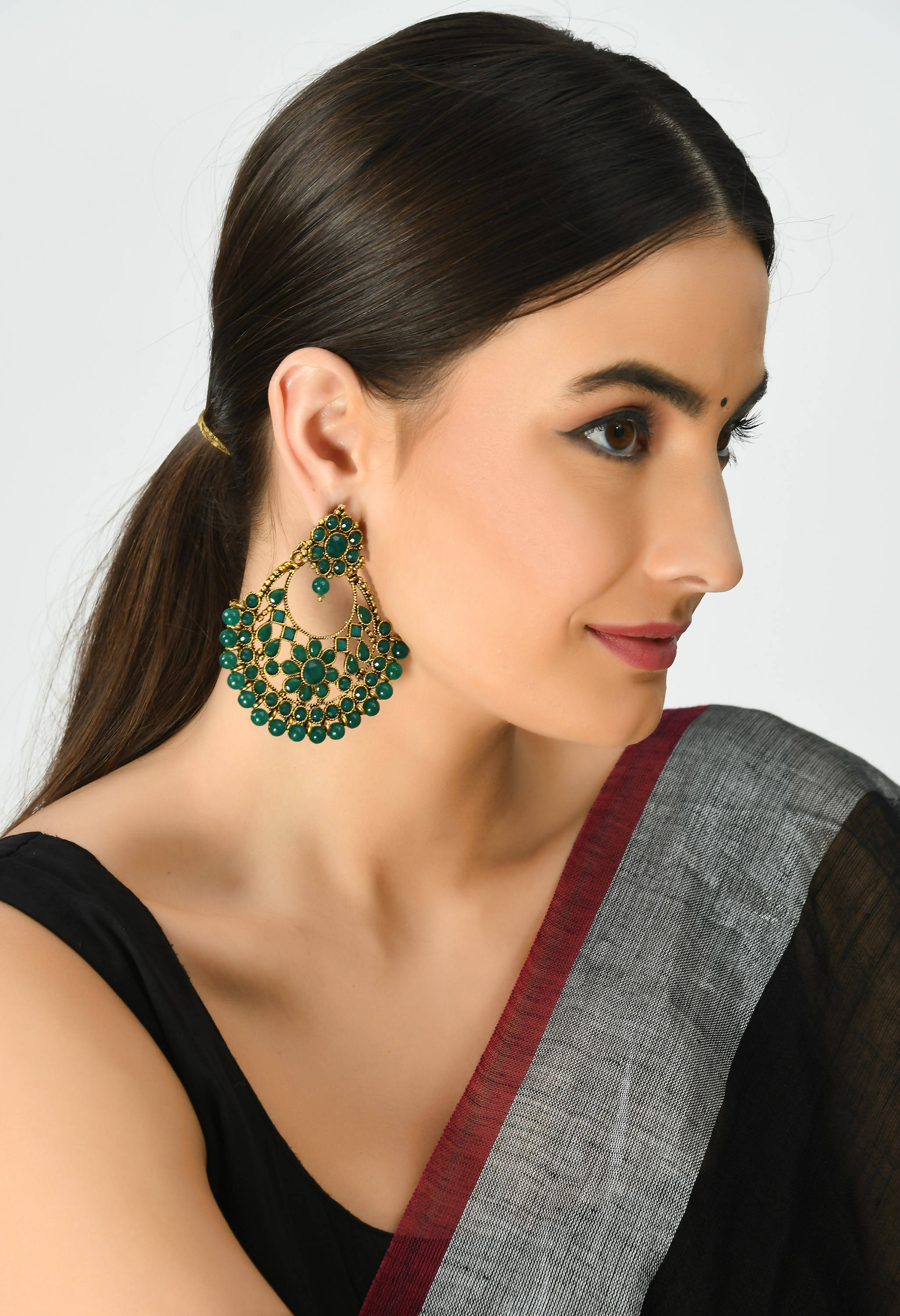 Golden and Green Beaded Earrings for Festive Occasions