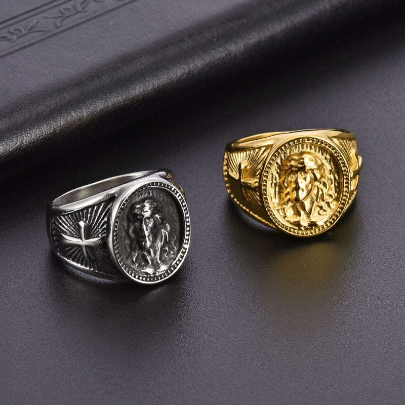 Retro Profile Cross Titanium Steel Ring