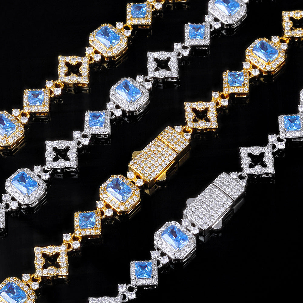 Geometric Sapphire Necklace Mens Fully Paved Zircon Bracelet