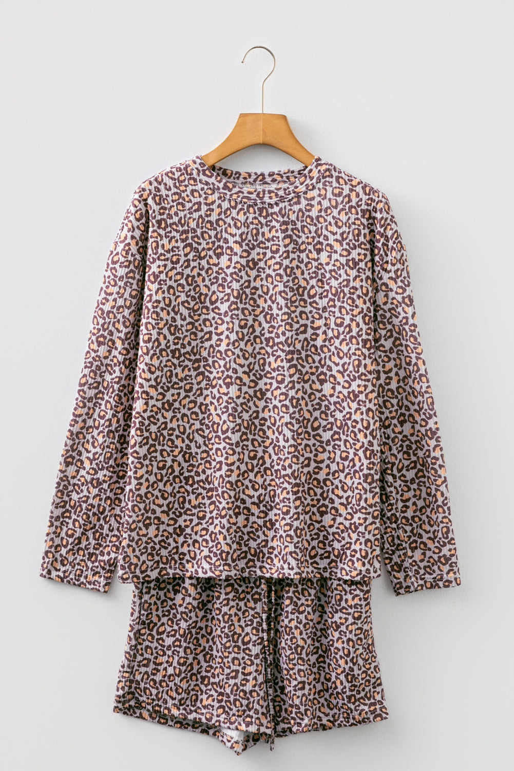Leopard Ribbed Long Sleeve Top and Shorts Set