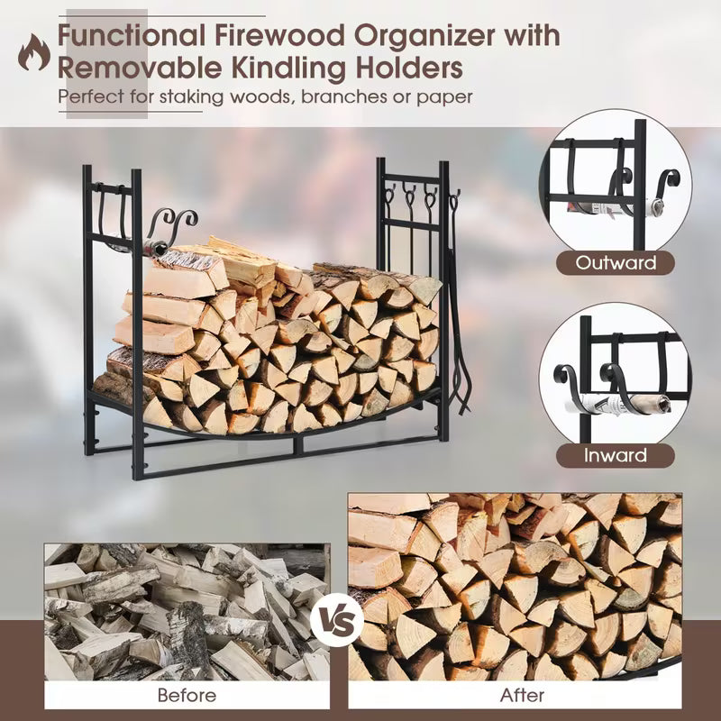 36-Inch Fireplace Log Holder with Handles and Shovel