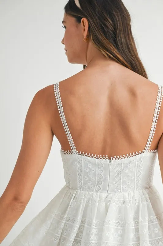 White Eyelet Lace Babydoll Mini Cami Dress