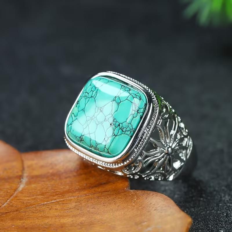 Natural Raw High-Porcelain Turquoise Ring