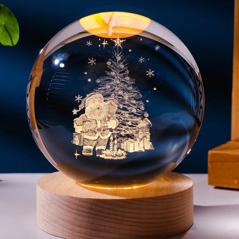 3D Crystal Ball Night Lamp with LED Nebula and Solar System Glow