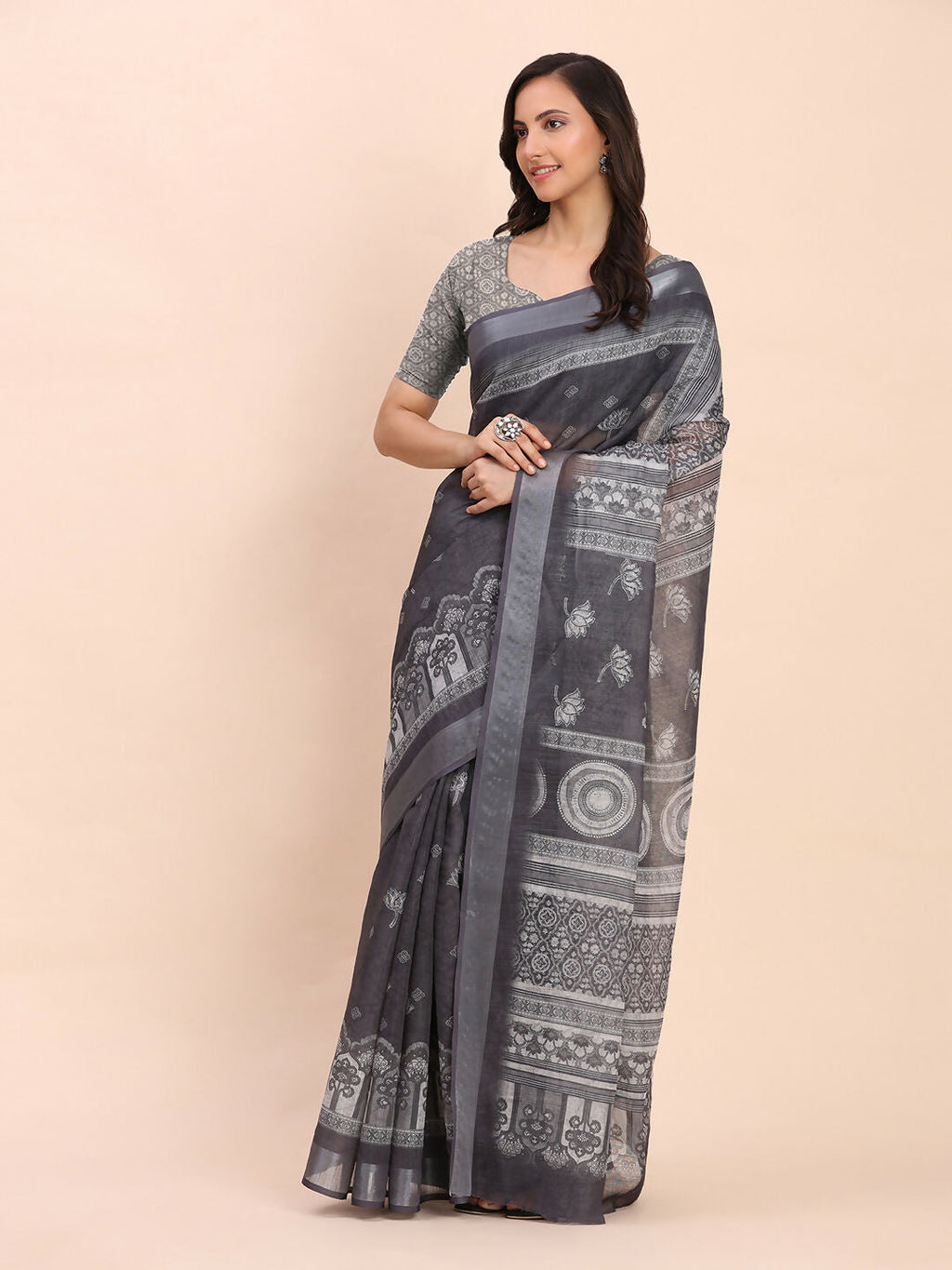 Shree Shyam Fashion Linen Cotton Black Saree