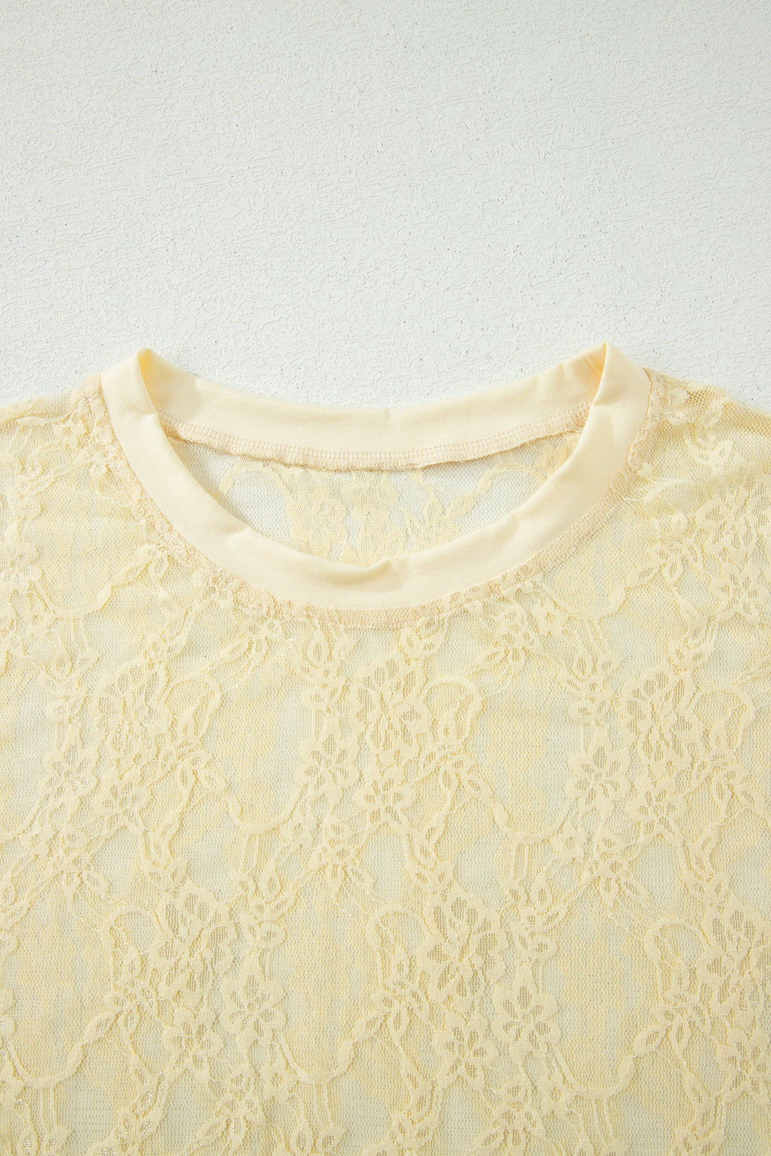Solid Sheer Lace Short Sleeve Boxy Tee with Drop Shoulders