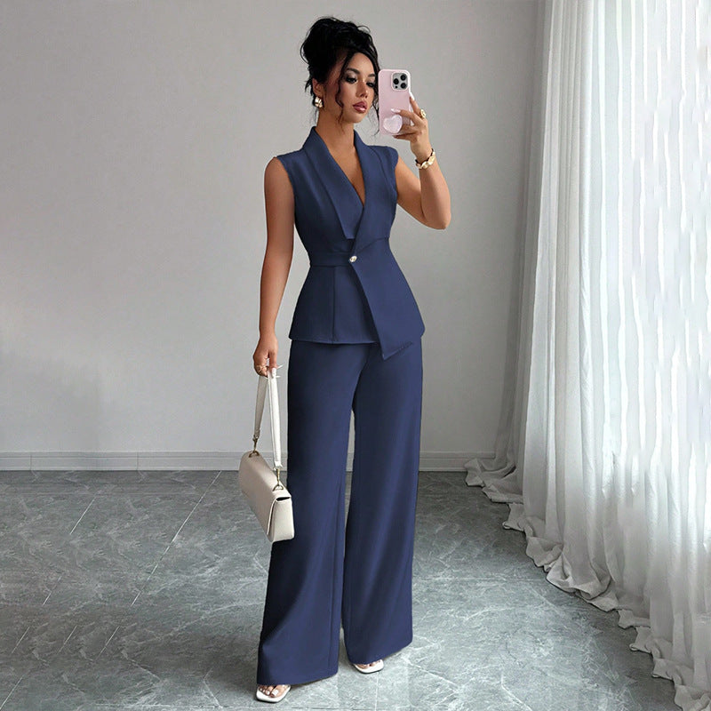 Womens Sleeveless Blazer and Straight Leg Pants Two Piece Set - Image 4