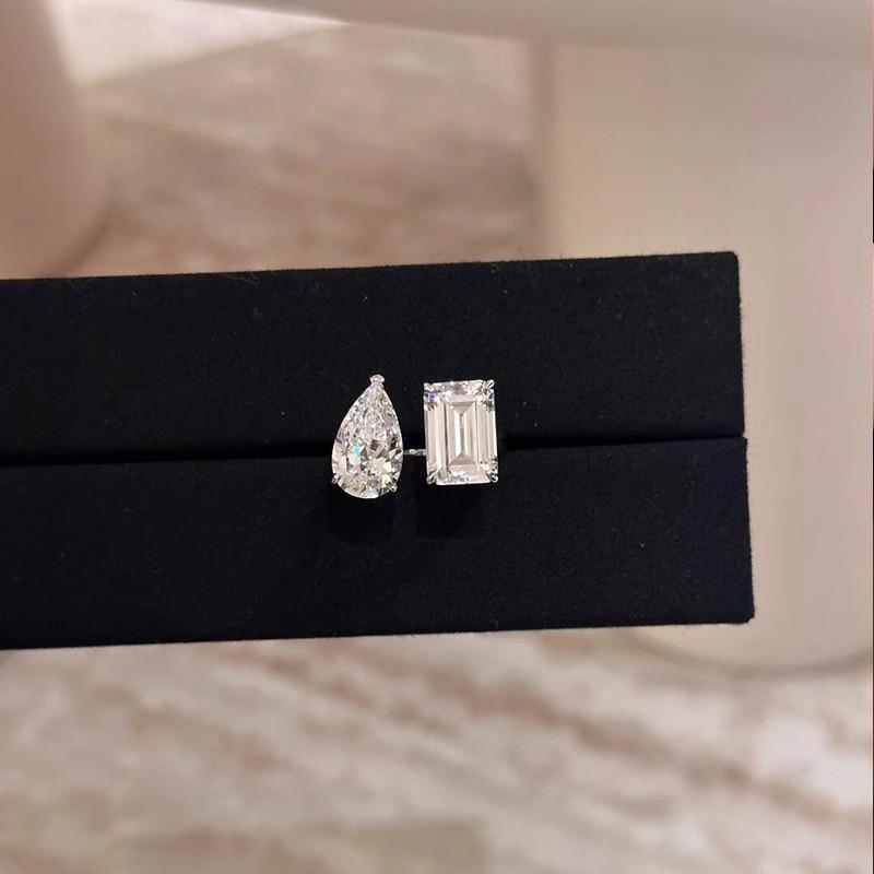 Affordable Luxury Teardrop Sugar Cube Open-ring Diamond Ring