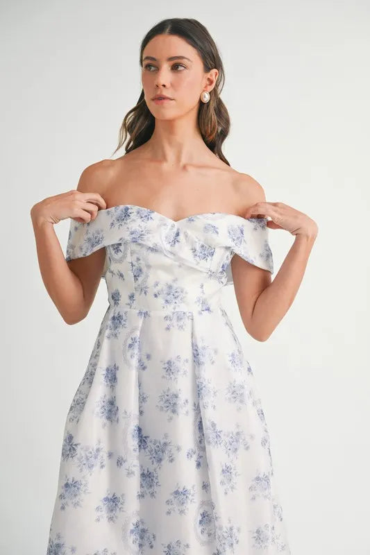 Off-Shoulder Floral Printed Maxi Dress