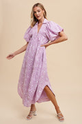 Elegant romantic floral long dress with puff sleeves