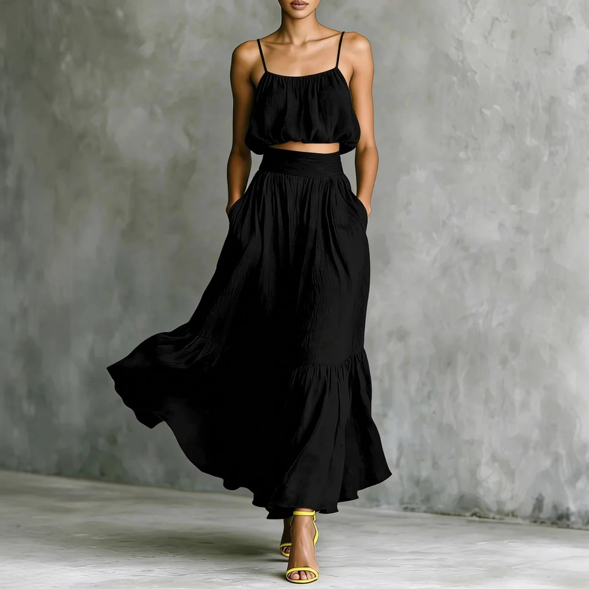 Women’s Two-Piece High-Waist Flared Skirt and Crop Top Set - Image 5