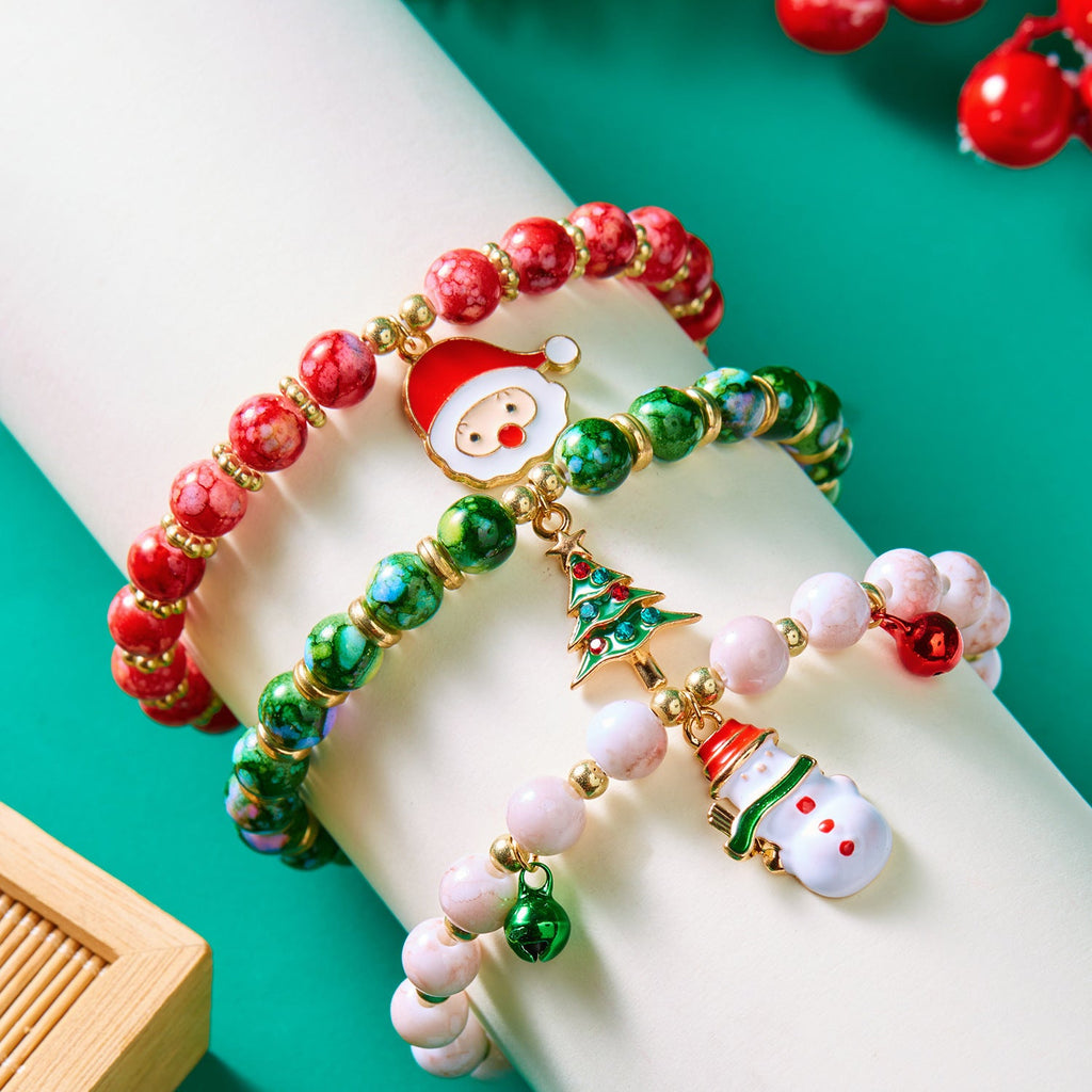 Europe And The United States Cross-border New Bracelet Three Christmas Christmas Tree Old Snowman Beaded Combination Bracelet Women Wholesale
