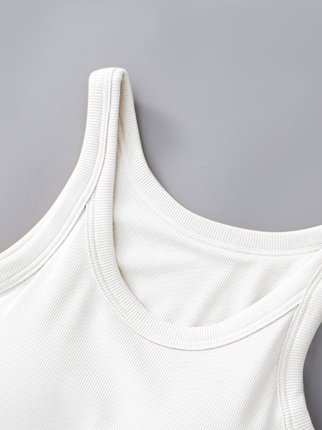 Women's Fitted Round Neck Tank Top with Built-in Bra - Sleeveless